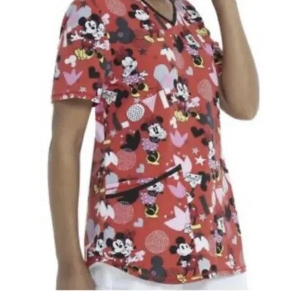 Valentine's Scrub V Neck Disney Top - Size Small Nurse Medical Dental Veterinary - Picture 3 of 9